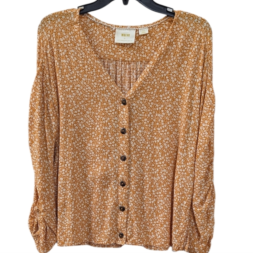 Mauve By Anthropologie, Orange Floral Venice Peasant Blouse. XS